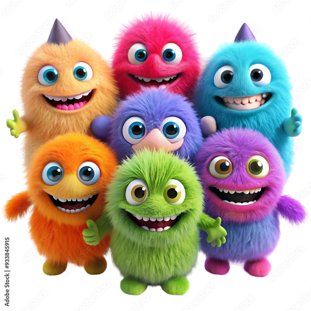 Fototapeta premium A cute colorful fuzzy grinning monsters