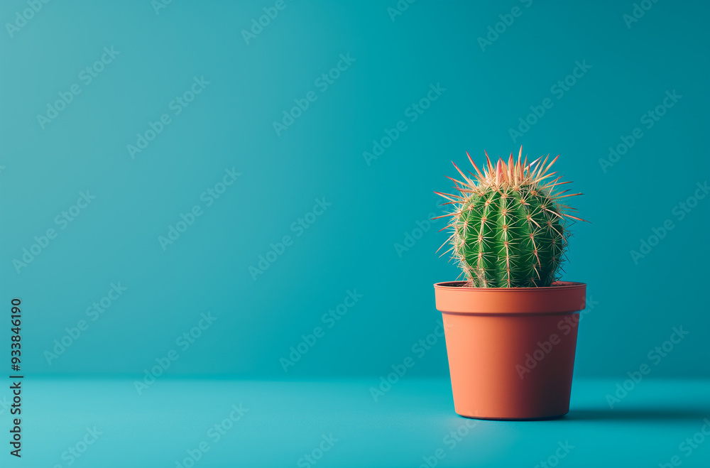 Cactus in a pot isolated on a blue background with copy space Cactus in a pot isolated on a blue background with copy space