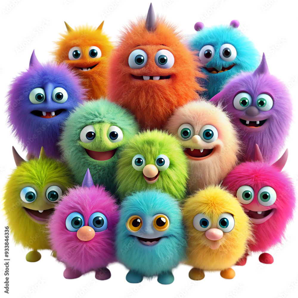 Fototapeta premium A cute colorful fuzzy grinning monsters