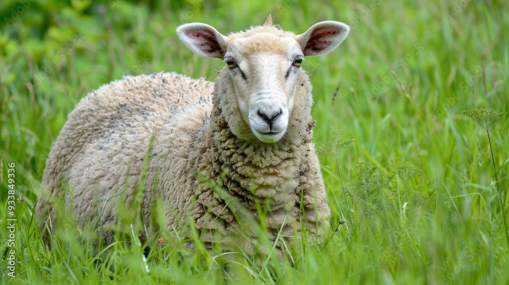 Sheep peeking out of green grass. Sheep peeking out of green grass.
