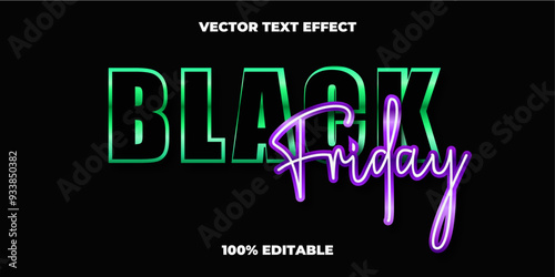Black Friday shiny green and purple style editable text effect Premium Vector