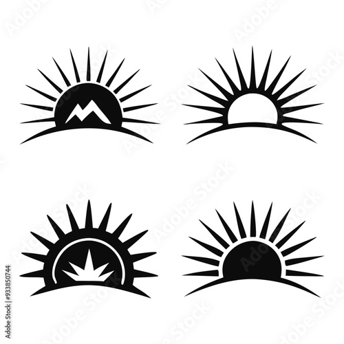 Vector sunrise logo icon set, perfect for bright and elegant design projects.