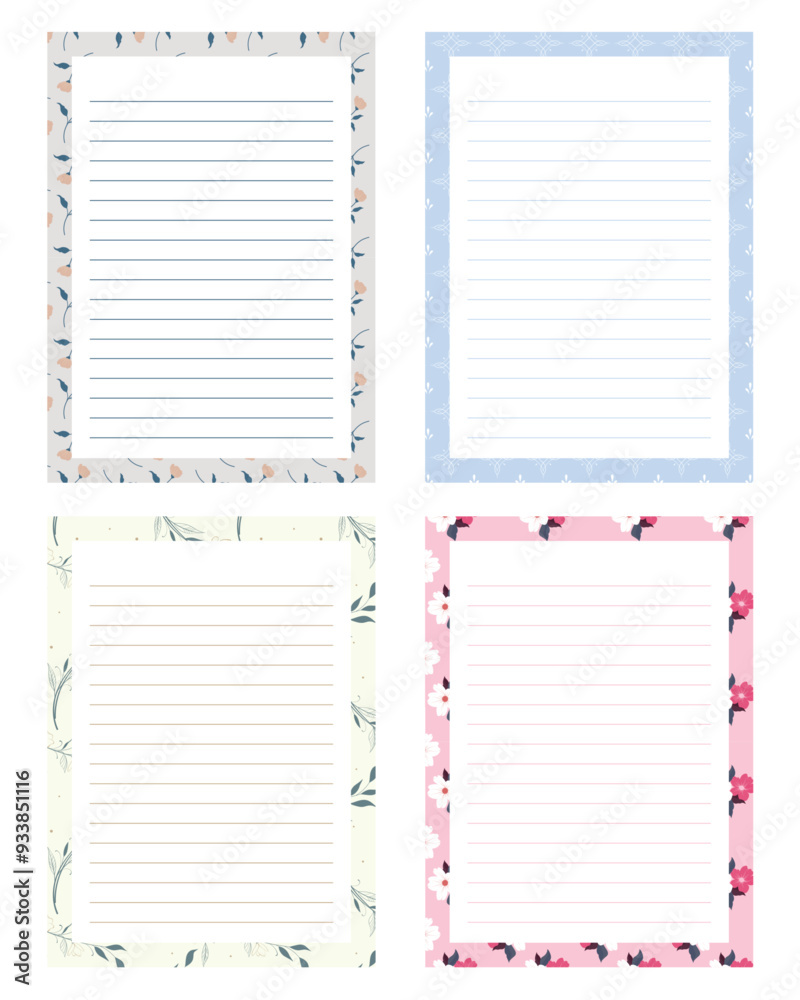 Set of cute kawaii pastel printable notepad memo pad and notebook