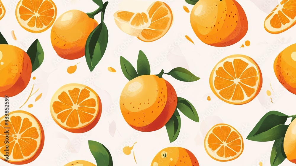 A vector design featuring a cute pattern of orange fruits as the background. A vector design featuring a cute pattern of orange fruits as the background.