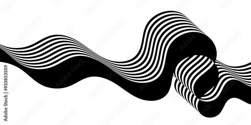Black on white abstract perspective line stripes with 3d dimensional effect isolated on white. The geometric lines element design. optical illusion op art. Black on white abstract perspective line stripes with 3d dimensional effect isolated on white. The geometric lines element design. optical illusion op art.