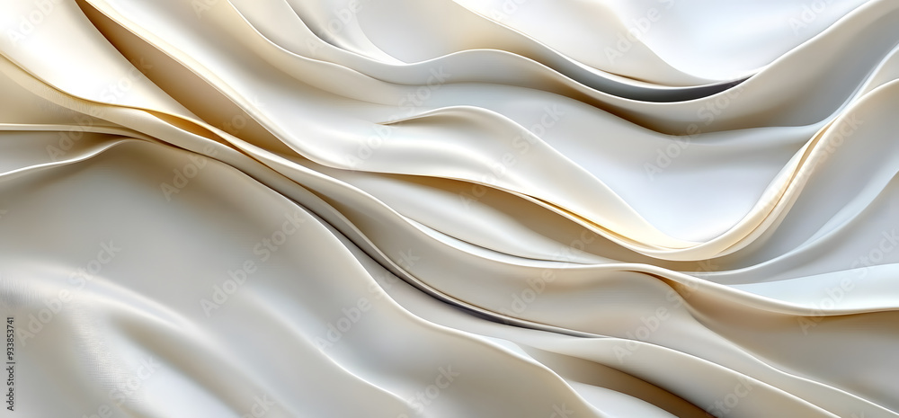 Obraz premium The background is an abstract image of white textured fabric with layers and folds, with a warm light. Illustration for a cover, a card, a postcard, an interior design, a banner, a poster, a