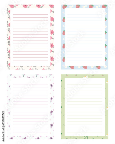 Set of cute kawaii pastel printable notepad memo pad and notebook