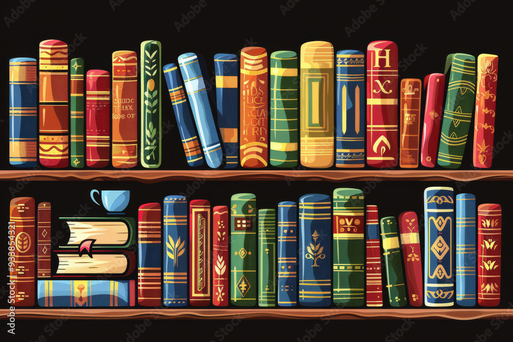 Naklejka premium Bookshelves with colorful books without logos and without titles.