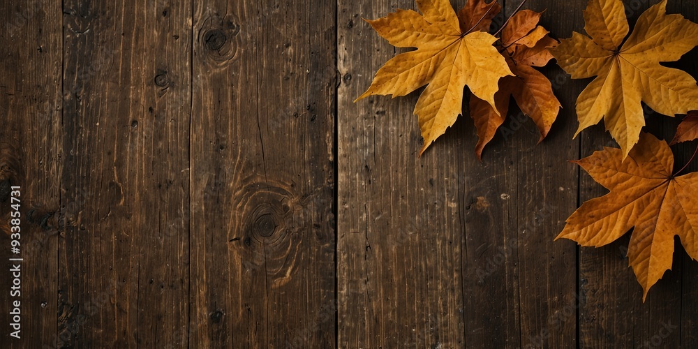 Rustic wood background with autumn foliage. Rustic wood background with autumn foliage.