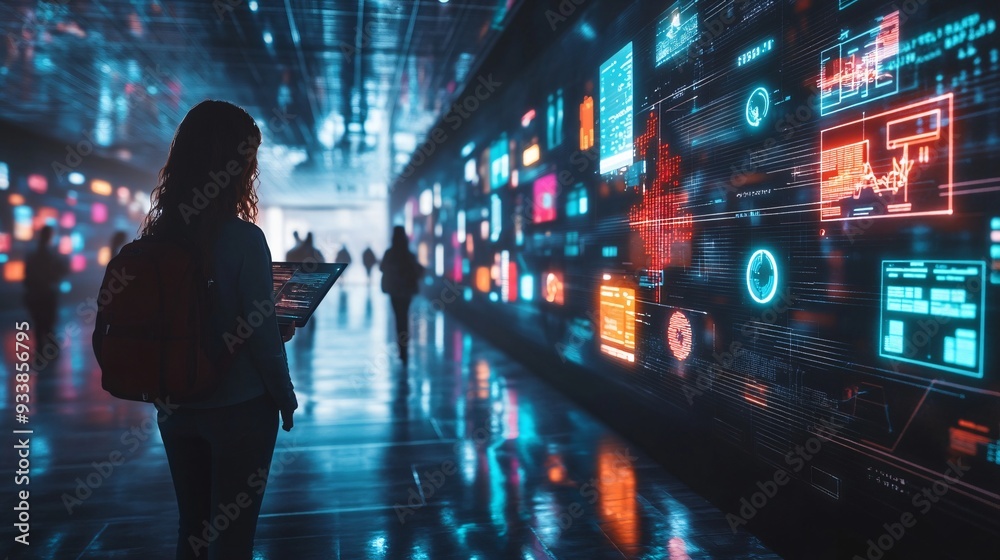 Future Education Virtual Learning with Holographic Displays and Digital Textbooks on Tech Background Future Education Virtual Learning with Holographic Displays and Digital Textbooks on Tech Background