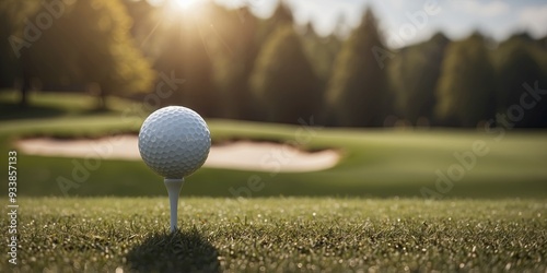 Sunny summer day on a beautiful golf course with copy space image. photo