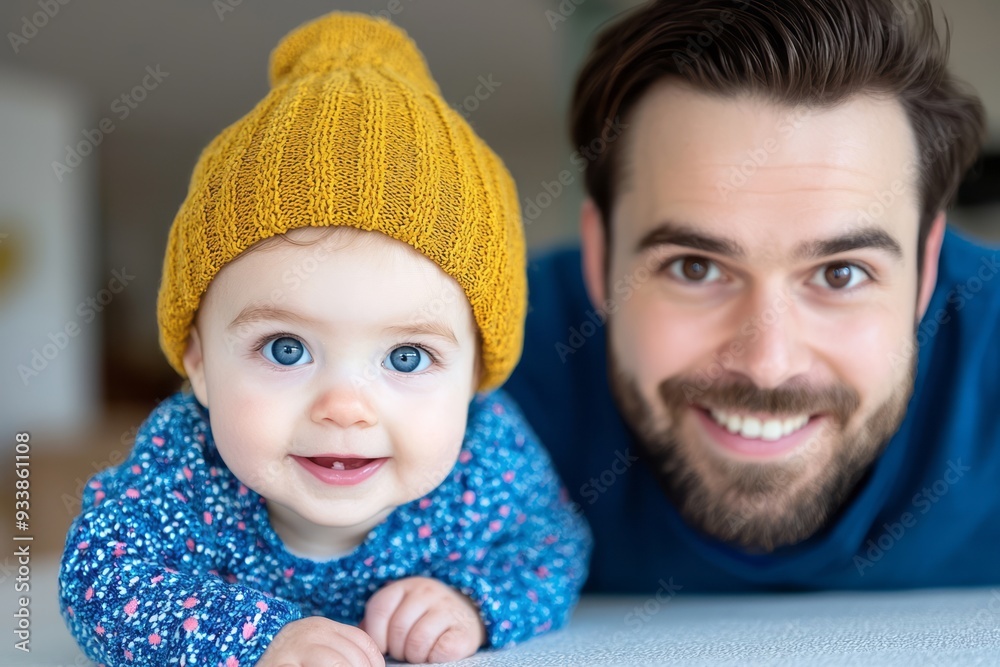 Joyful moments between a father and his baby during a cozy indoor playtime in autumn