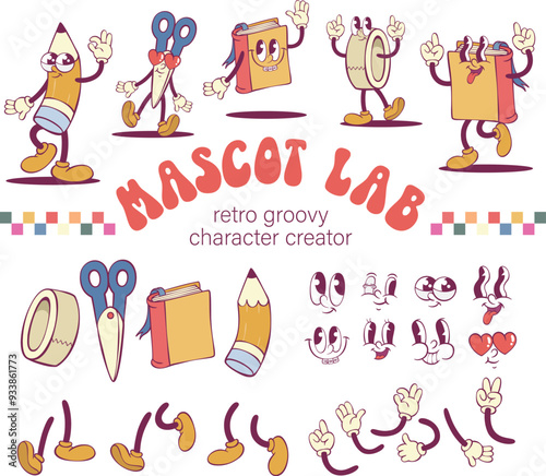 Retro groovy school supply mascot creation kit