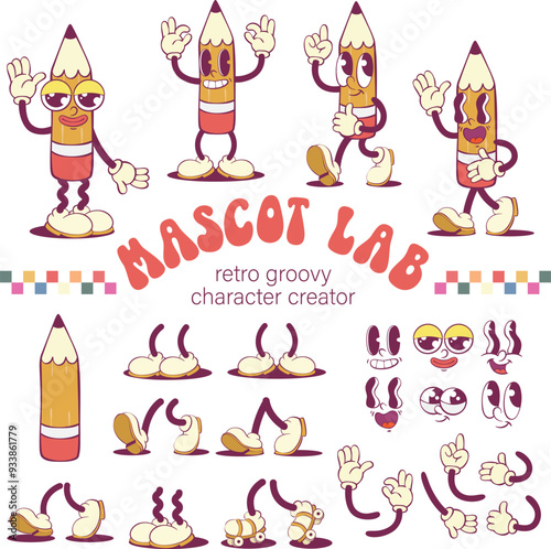 Retro groovy school supply mascot creation kit