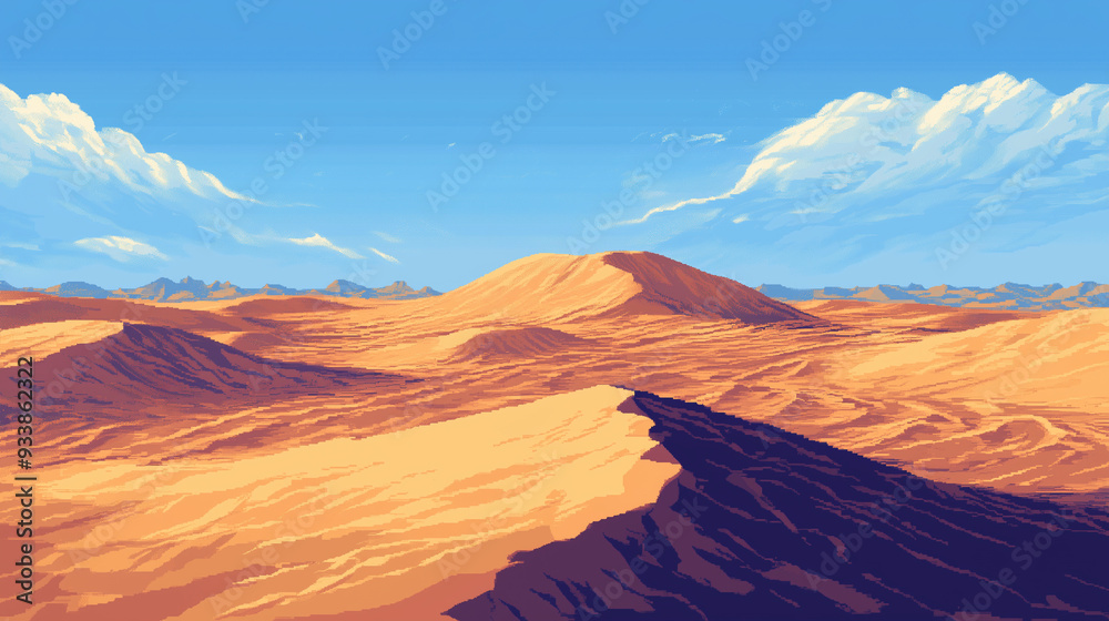 Naklejka premium A desolate stretch of dunes with eerie wind patterns swirling through the sand , pixel art, game assets