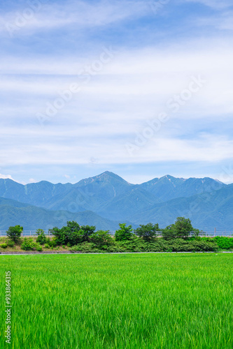 夏の安曇野 常念岳と田園風景