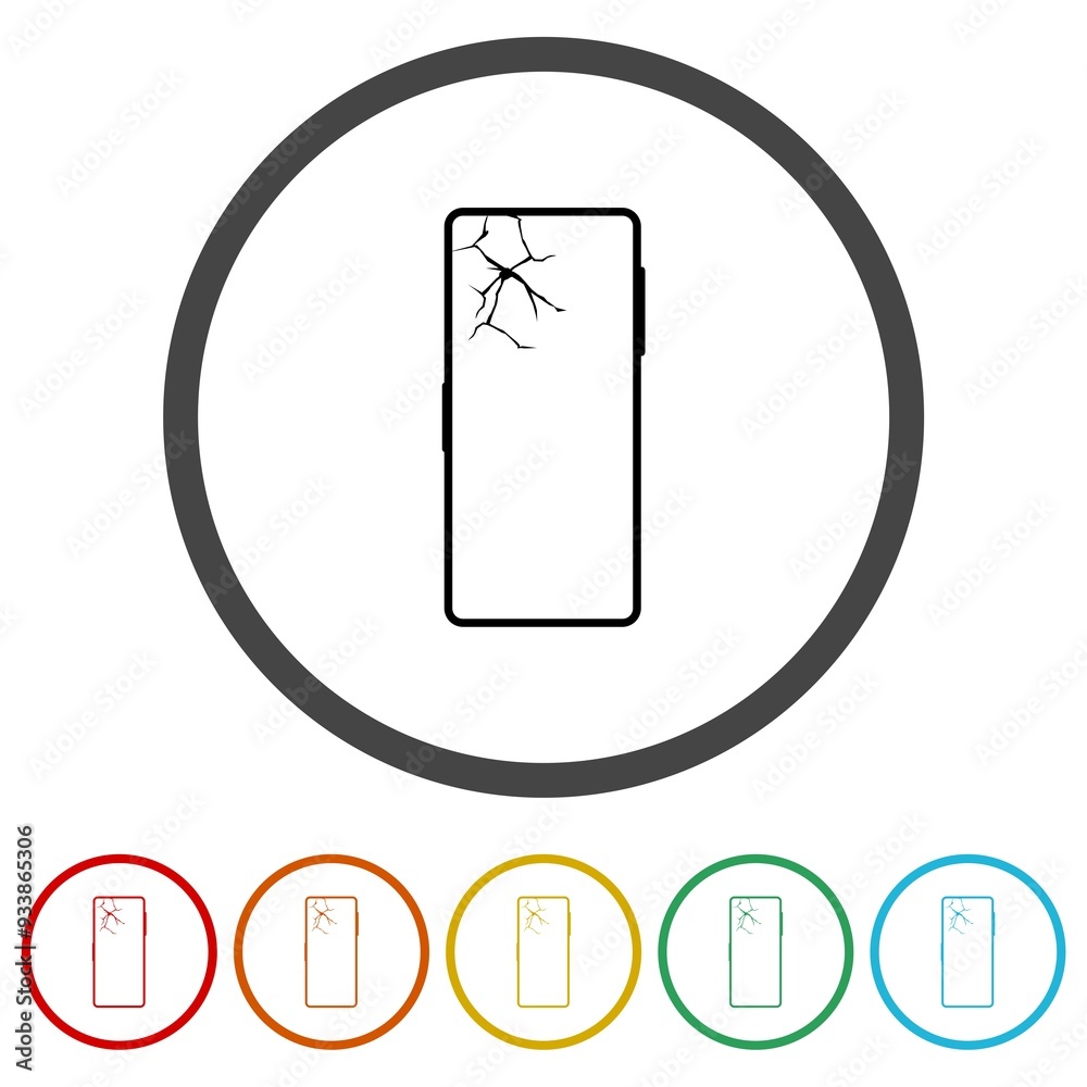 Crack phone icon. Set icons in color circle buttons Crack phone icon. Set icons in color circle buttons