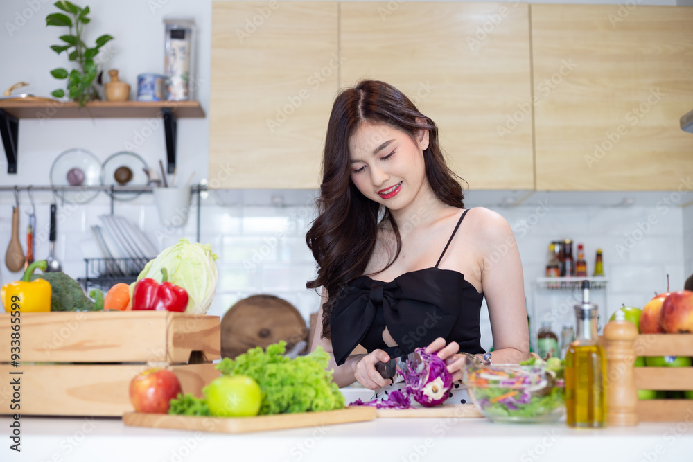 Beautiful Asian Woman smiling preparing vegetable salad in the kitchen Healthy FoodsVegan SaladsVegetarian SaladFood IdeasDiet IdeasHealthy LifestyleCooking At Home Beautiful Asian Woman smiling preparing vegetable salad in the kitchen Healthy FoodsVegan SaladsVegetarian SaladFood IdeasDiet IdeasHealthy LifestyleCooking At Home
