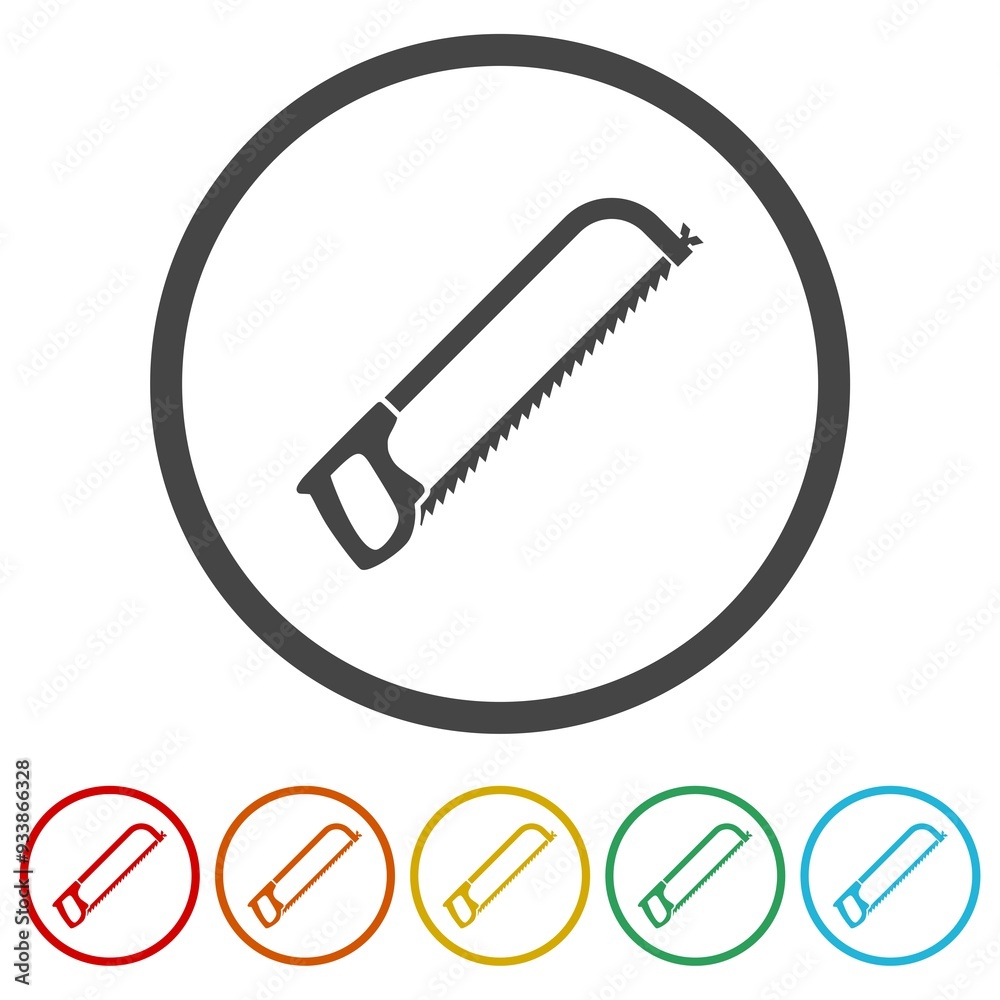 Saw icon. Set icons in color circle buttons Saw icon. Set icons in color circle buttons