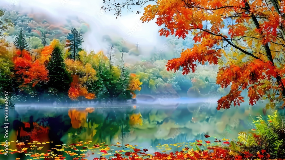 A beautiful autumn scene with a lake and trees A beautiful autumn scene with a lake and trees