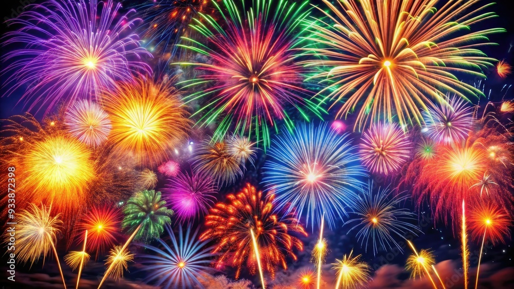 Vibrant fireworks explode in the night sky, casting a kaleidoscope of colors against a dark backdrop, welcoming a fresh start in the new year. Vibrant fireworks explode in the night sky, casting a kaleidoscope of colors against a dark backdrop, welcoming a fresh start in the new year.