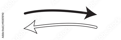 Long arrow line, icon vector, silhouette. Long Arrow vector. Arrow pointing. Vector set of trendy long arrows left and right in flat style. Black arrow vector illustration.