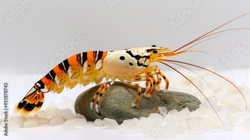 Striped Yellow Shrimp on Grey Rock