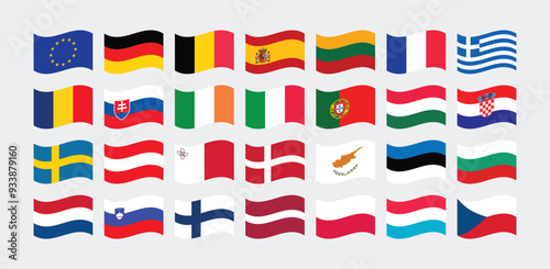 National Flag of All European Union countries. Set of European Union country Flag. 