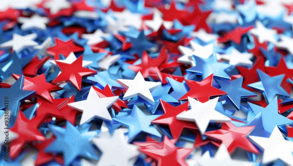 Fototapeta premium red, white, and blue stars on a white background with copy space for text USA national holiday celebration Generative AI