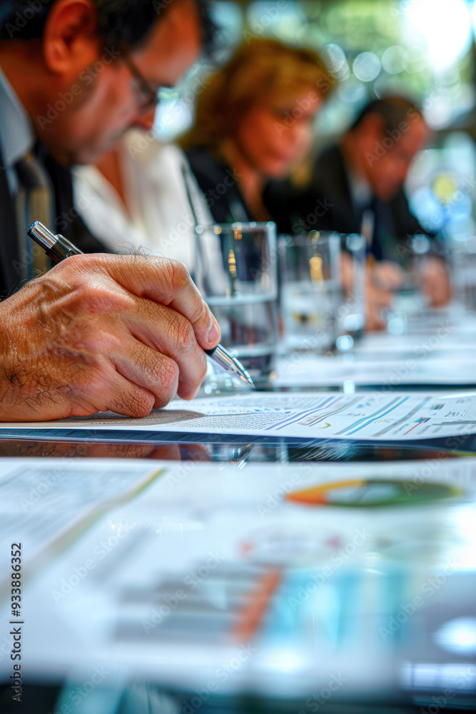 A man is writing on a piece of paper with a pen