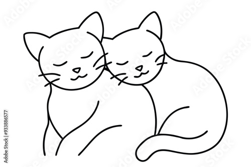 Illustration of cats cuddling each other Line art vector illustration