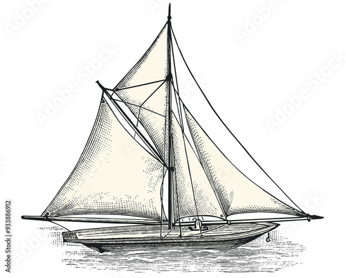 Sailboat vintage illustration isolated on transparent background