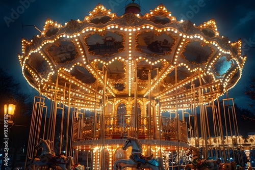 Enchanting Nighttime Carousel Illuminated by Twinkling Lights