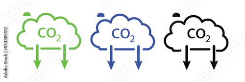 Reducing carbon dioxide co2 icon linear logo collection. cloud emission icon. cloud CO2 reduction icon set vector. 
