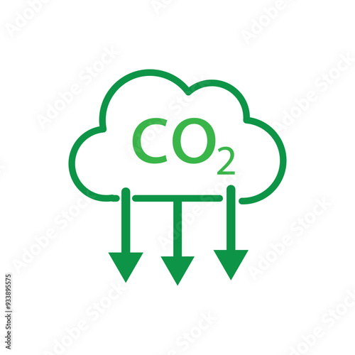 Cloud co2 symbol with down arrow vector outline icon set. Reduce carbon dioxide sign concept illustration. co2, carbon dioxide emissions icon vector.