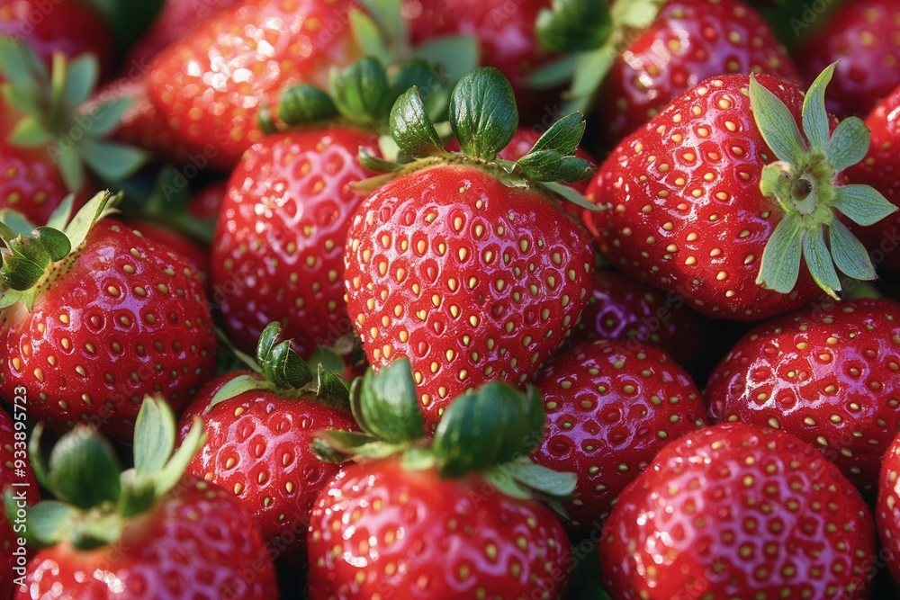 The abundant background of ripe, red strawberries, showcasing their natural freshness and summer appeal, with a focus on texture and color The abundant background of ripe, red strawberries, showcasing their natural freshness and summer appeal, with a focus on texture and color