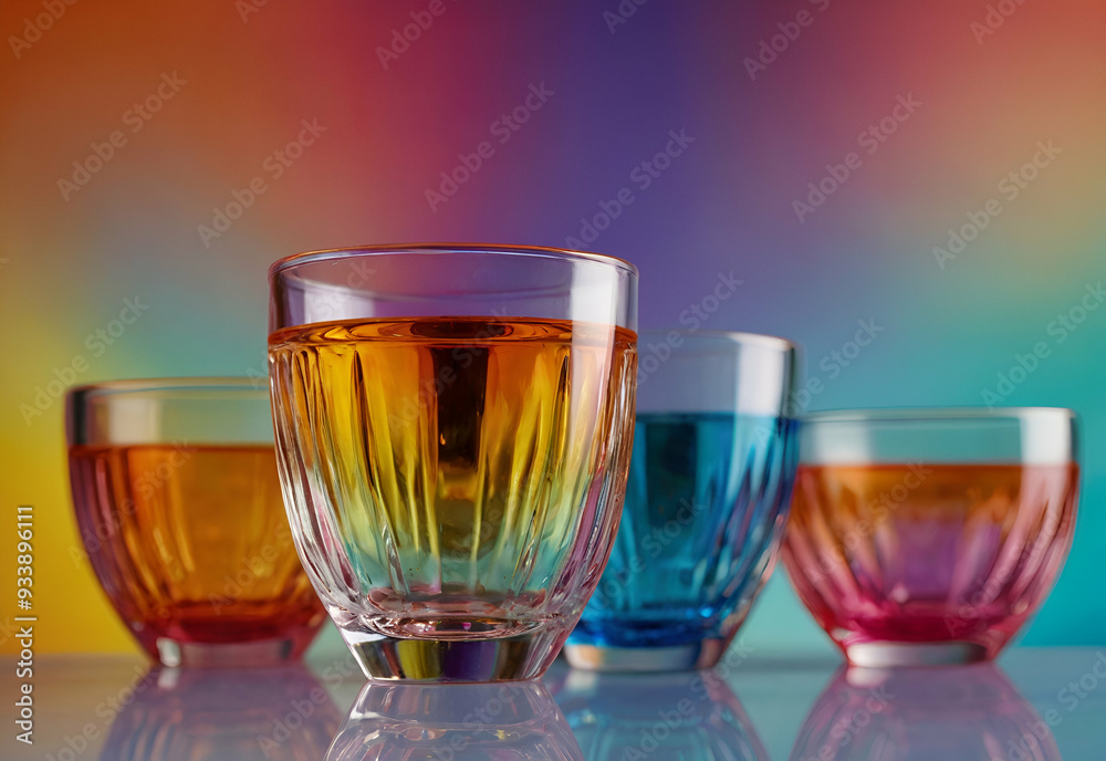 Glass cups on a colorful background Glass cups on a colorful background