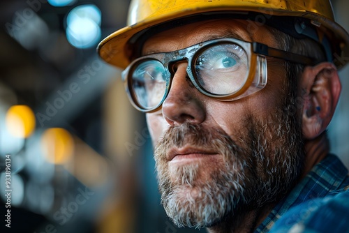 Focused Construction Worker in Safety Gear