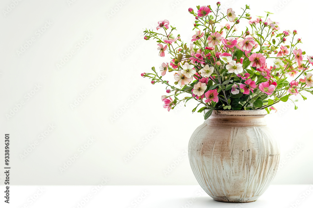 White artificial flowers arranged in a glass vase against a wall. Perfect for indoor decor or brightening up any room with a touch of elegance. White artificial flowers arranged in a glass vase against a wall. Perfect for indoor decor or brightening up any room with a touch of elegance.