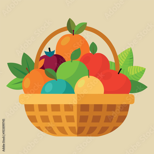 Basket of Fruit Vector Design Illustration