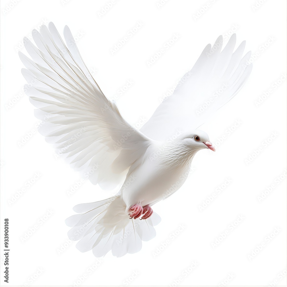 Fototapeta premium A white bird with red feet is flying in the air