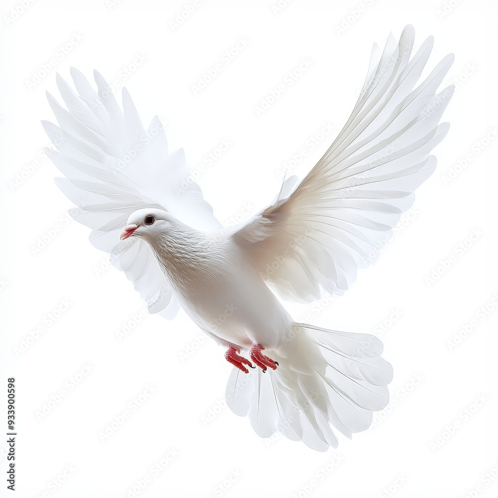 A white dove with red feet flies in the air A white dove with red feet flies in the air