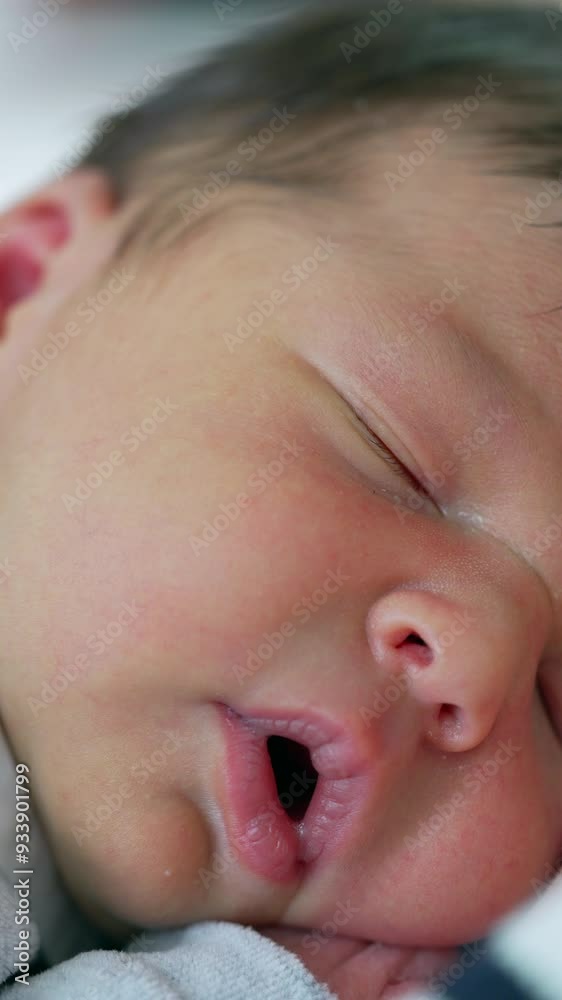 Close-up of a newborn baby’s face in deep sleep, peaceful and serene, focusing on delicate features, moment of pure innocence and calm, highlighting the beauty of early life Close-up of a newborn baby’s face in deep sleep, peaceful and serene, focusing on delicate features, moment of pure innocence and calm, highlighting the beauty of early life