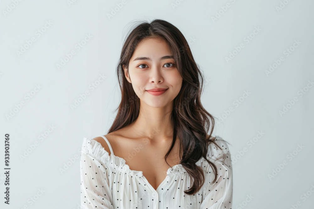 A charming Asian woman dressed in elegant white office attire, with a simple and clean design, stands confidently with a professional hairstyle and subtle makeup against a neutral background. A charming Asian woman dressed in elegant white office attire, with a simple and clean design, stands confidently with a professional hairstyle and subtle makeup against a neutral background.
