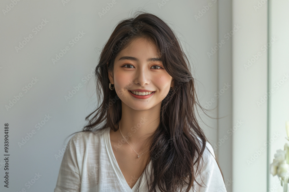 A charming Asian woman dressed in elegant white office attire, with a simple and clean design, stands confidently with a professional hairstyle and subtle makeup against a neutral background. A charming Asian woman dressed in elegant white office attire, with a simple and clean design, stands confidently with a professional hairstyle and subtle makeup against a neutral background.