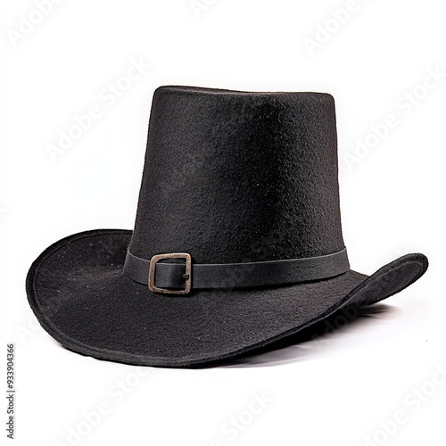 A black hat with a buckle on the front