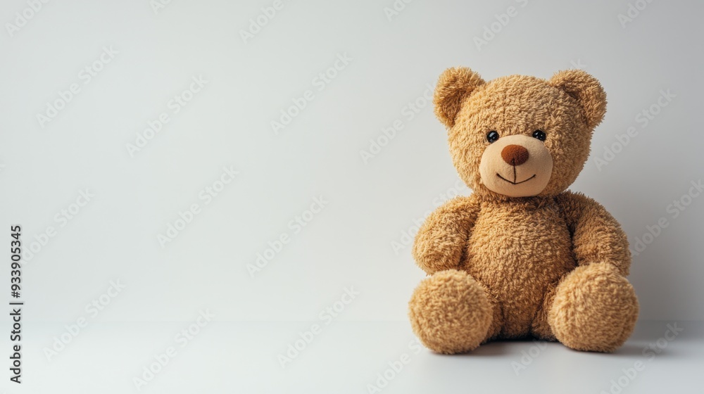 Obraz premium Teddy bear sitting alone with a blue background