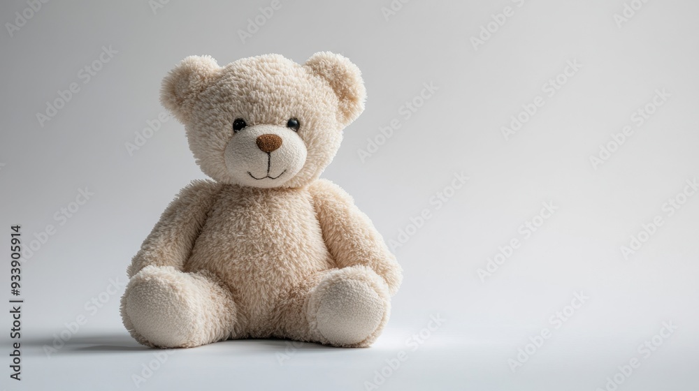 Obraz premium Teddy bear sitting alone with a blue background