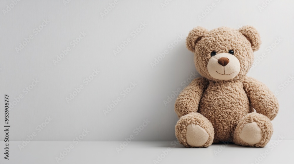 Teddy bear sitting alone with a blue background Teddy bear sitting alone with a blue background