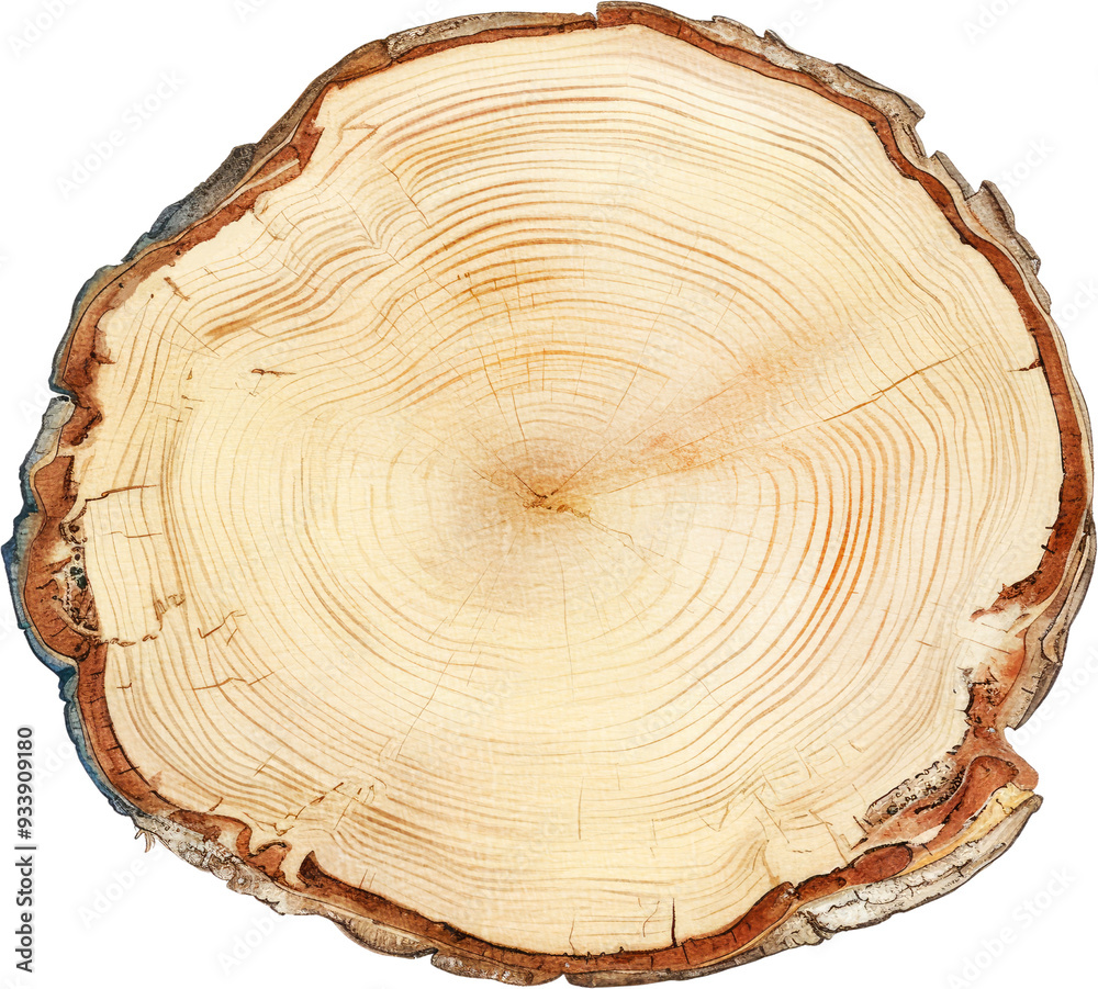 Obraz premium wood cross section age annual ring frame fall season tree groth circle texture year watercolor maple thanksgiving christmas botany log organic minimal warm change time isolated clipart